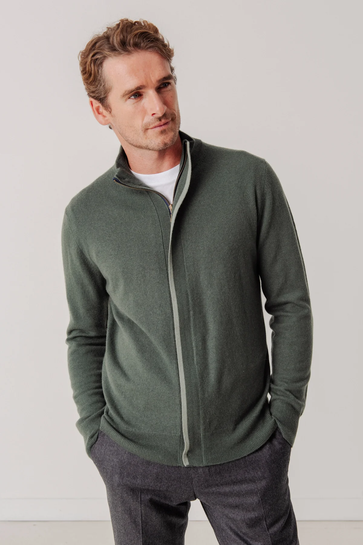 Cardigan Philip en laine et cachemire vert – Image 3